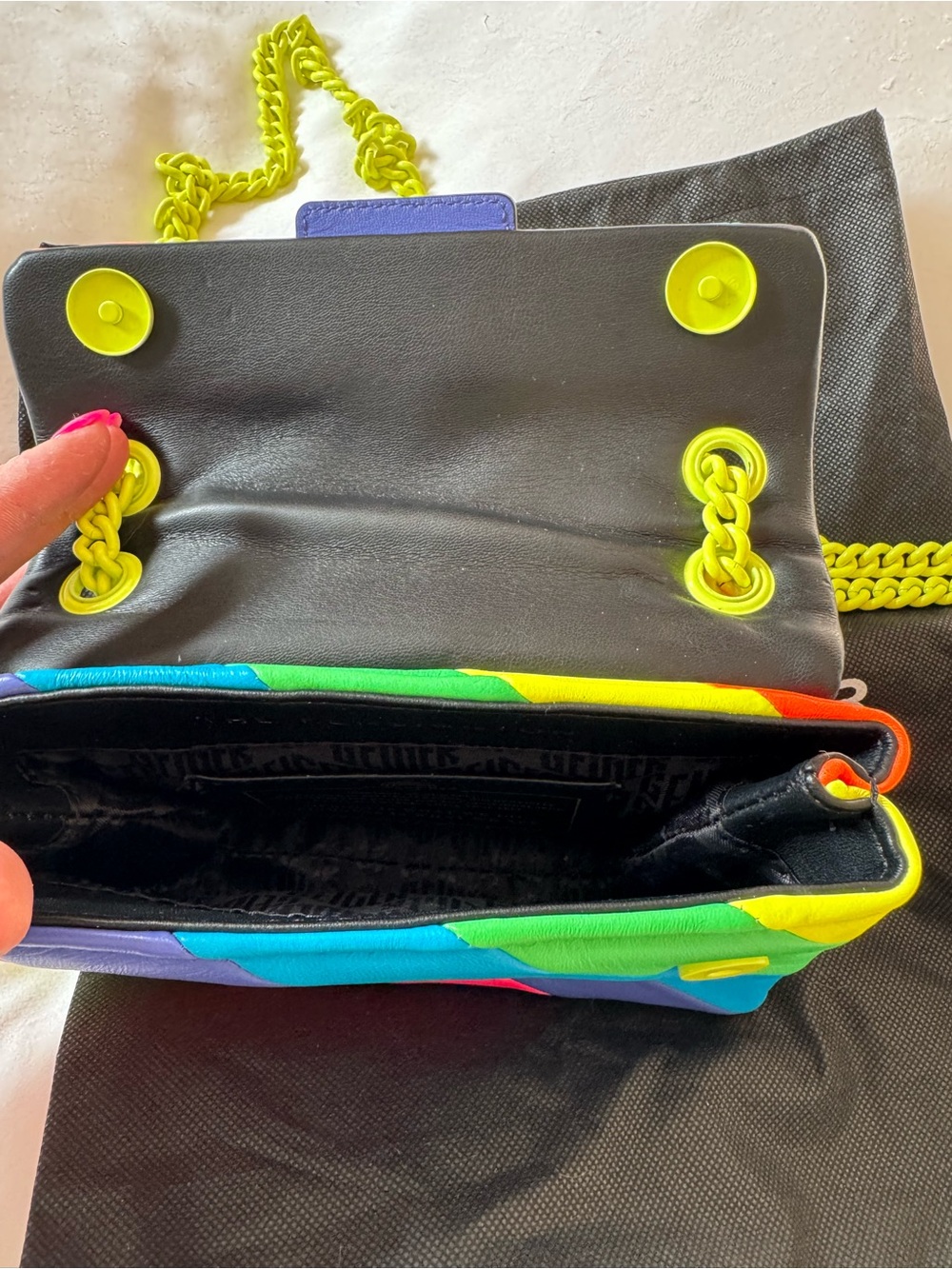 Kurt Geiger Rainbow Striped Leather Crossbody Bag in Neon Colors - Picture 4 of 5